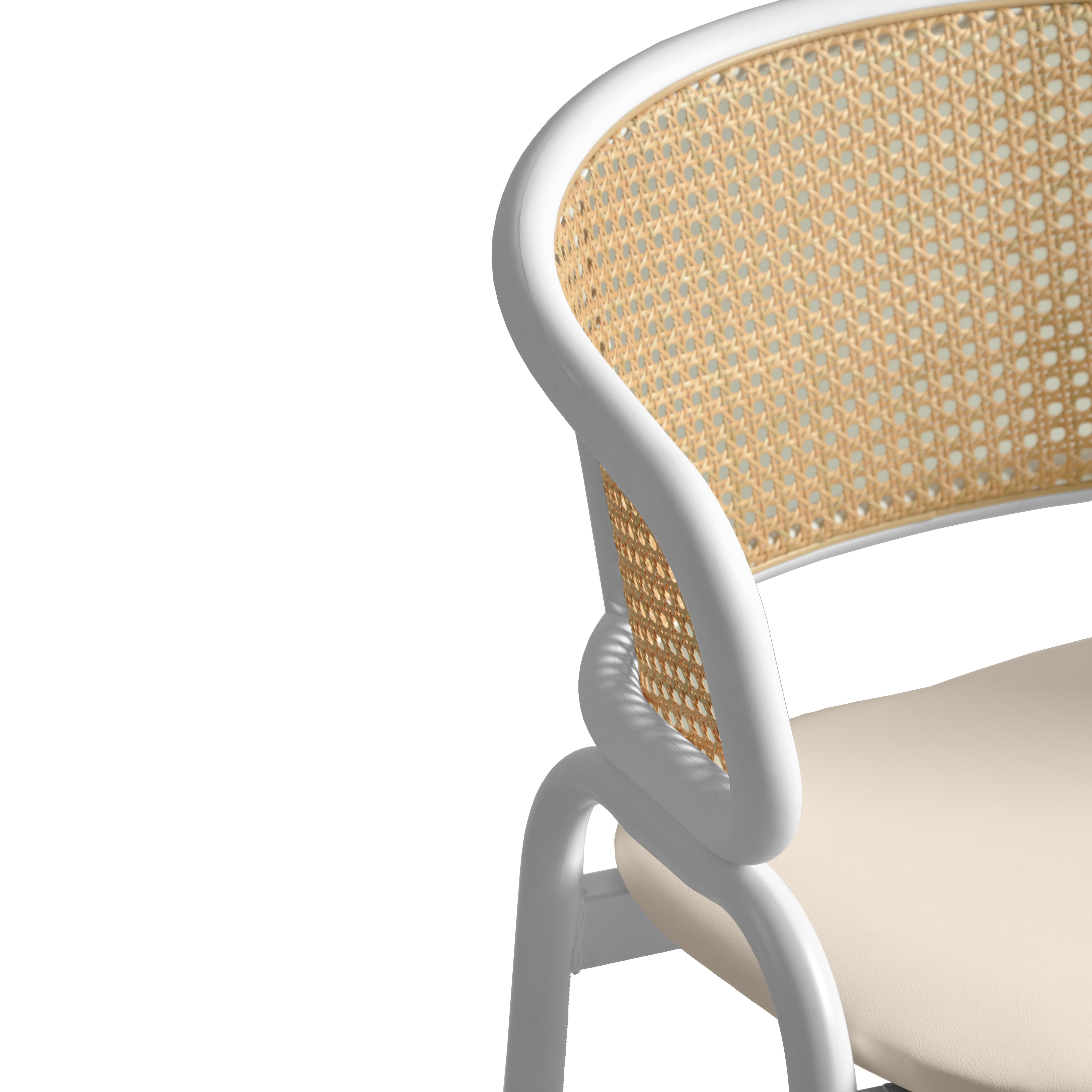 Ervilla Leather Dining Armchair in Black/White Stainless Steel Base With Wicker Back