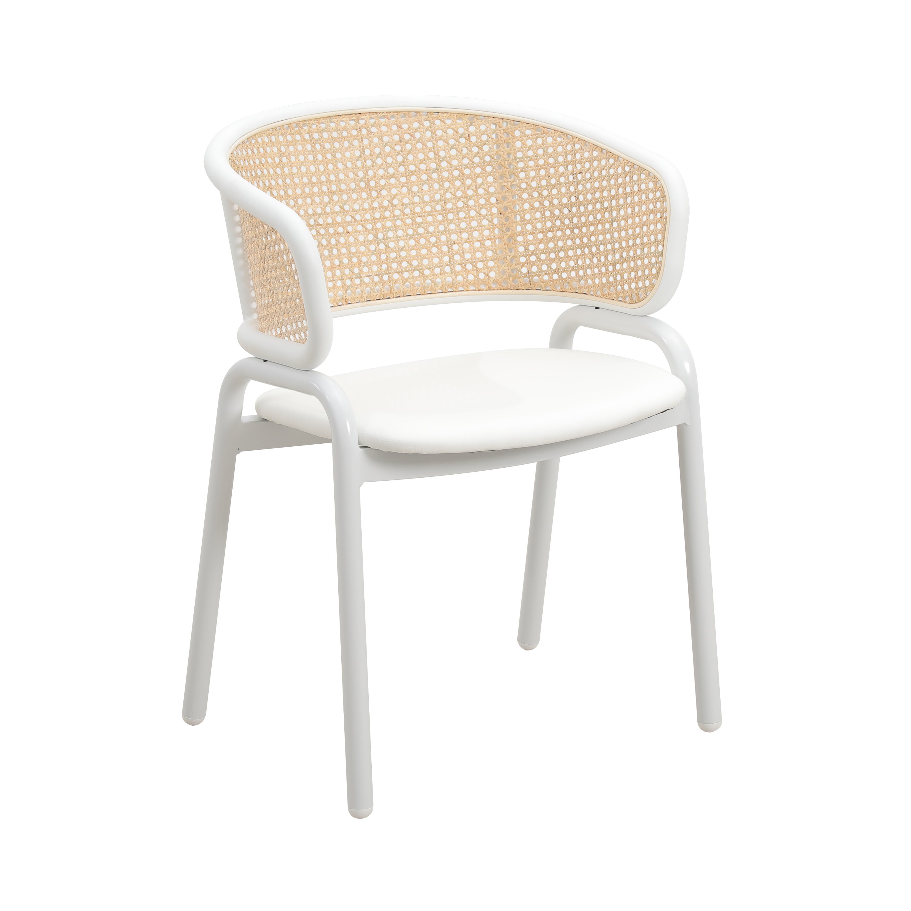 Ervilla Leather Dining Armchair in Black/White Stainless Steel Base With Wicker Back