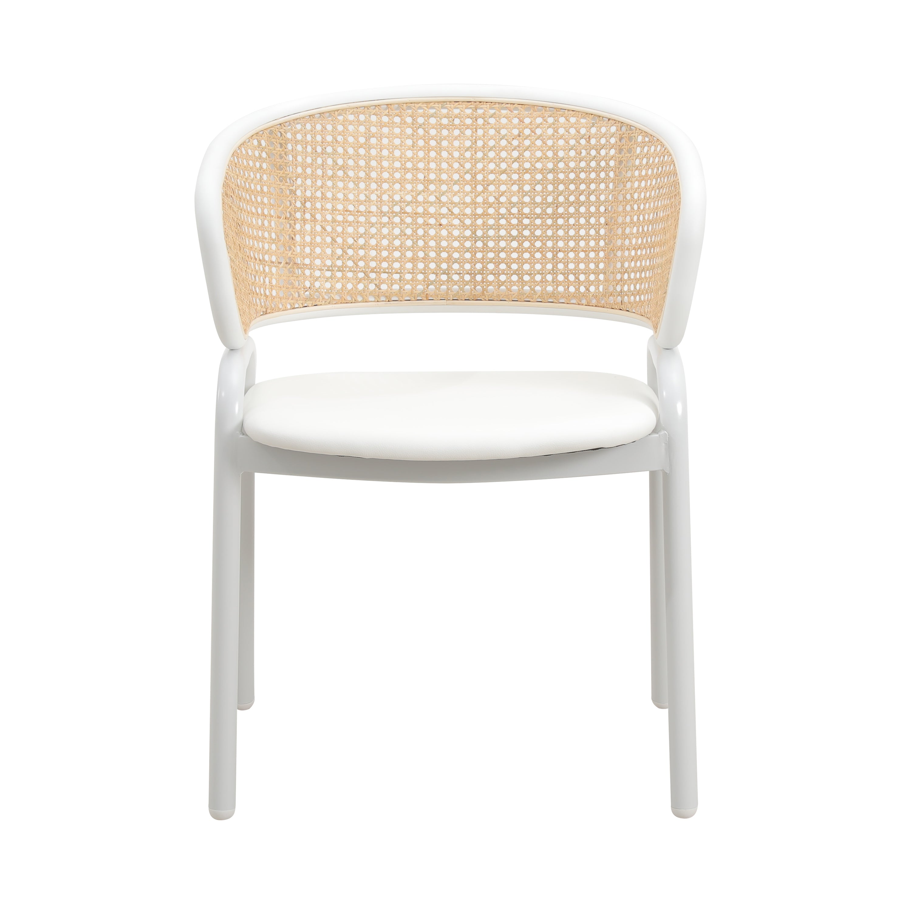 Ervilla Leather Dining Armchair in Black/White Stainless Steel Base With Wicker Back