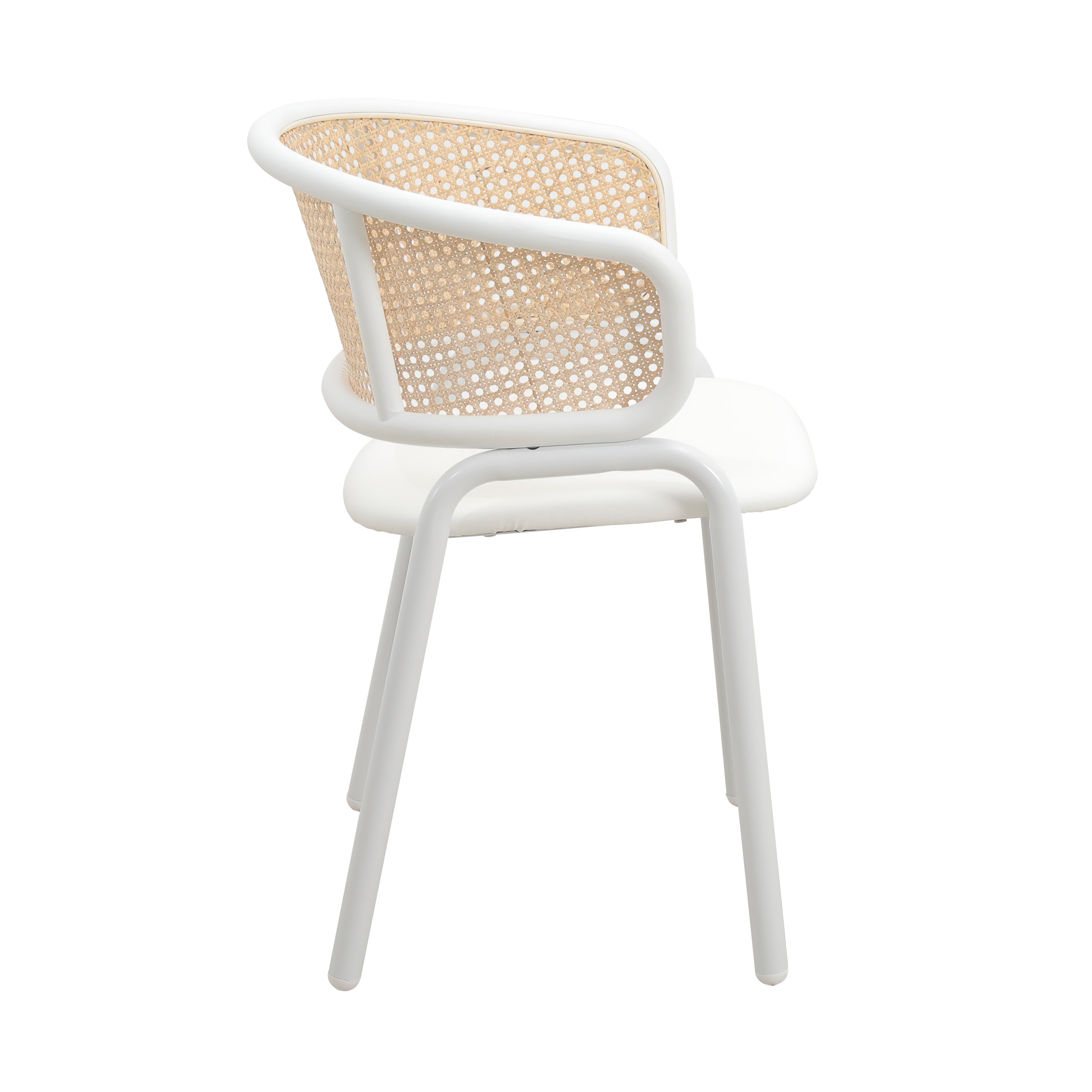 Ervilla Leather Dining Armchair in Black/White Stainless Steel Base With Wicker Back
