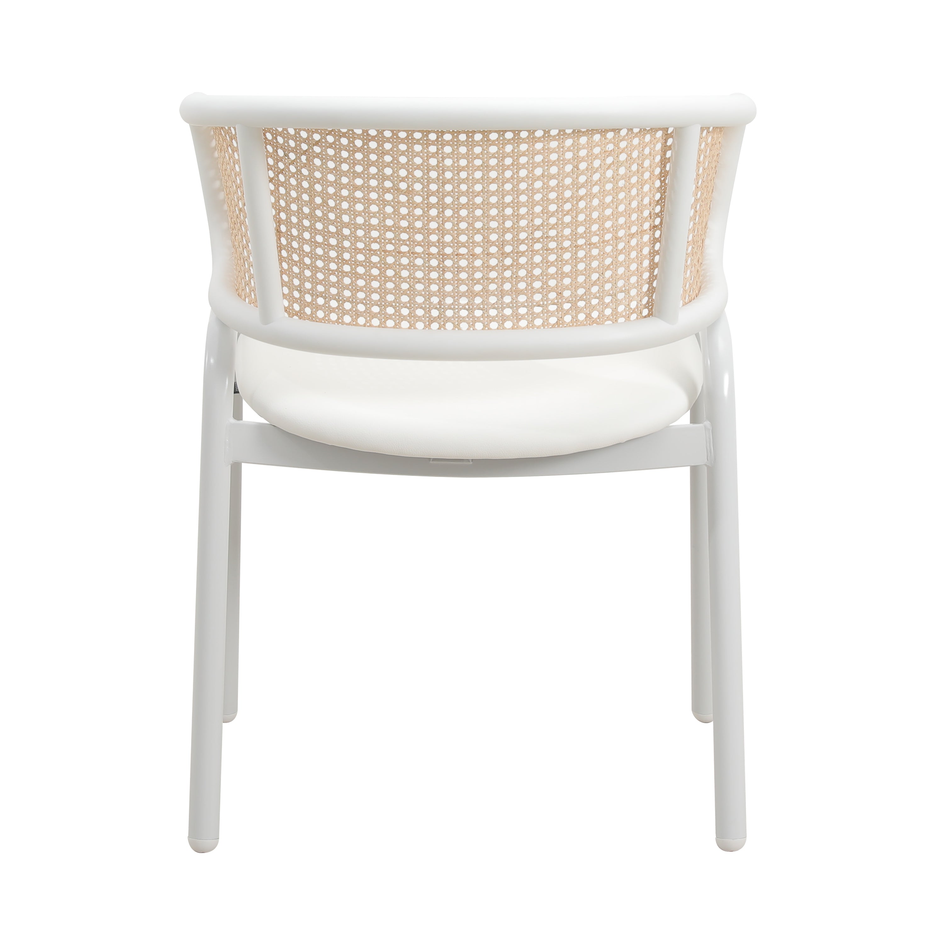 Ervilla Leather Dining Armchair in Black/White Stainless Steel Base With Wicker Back