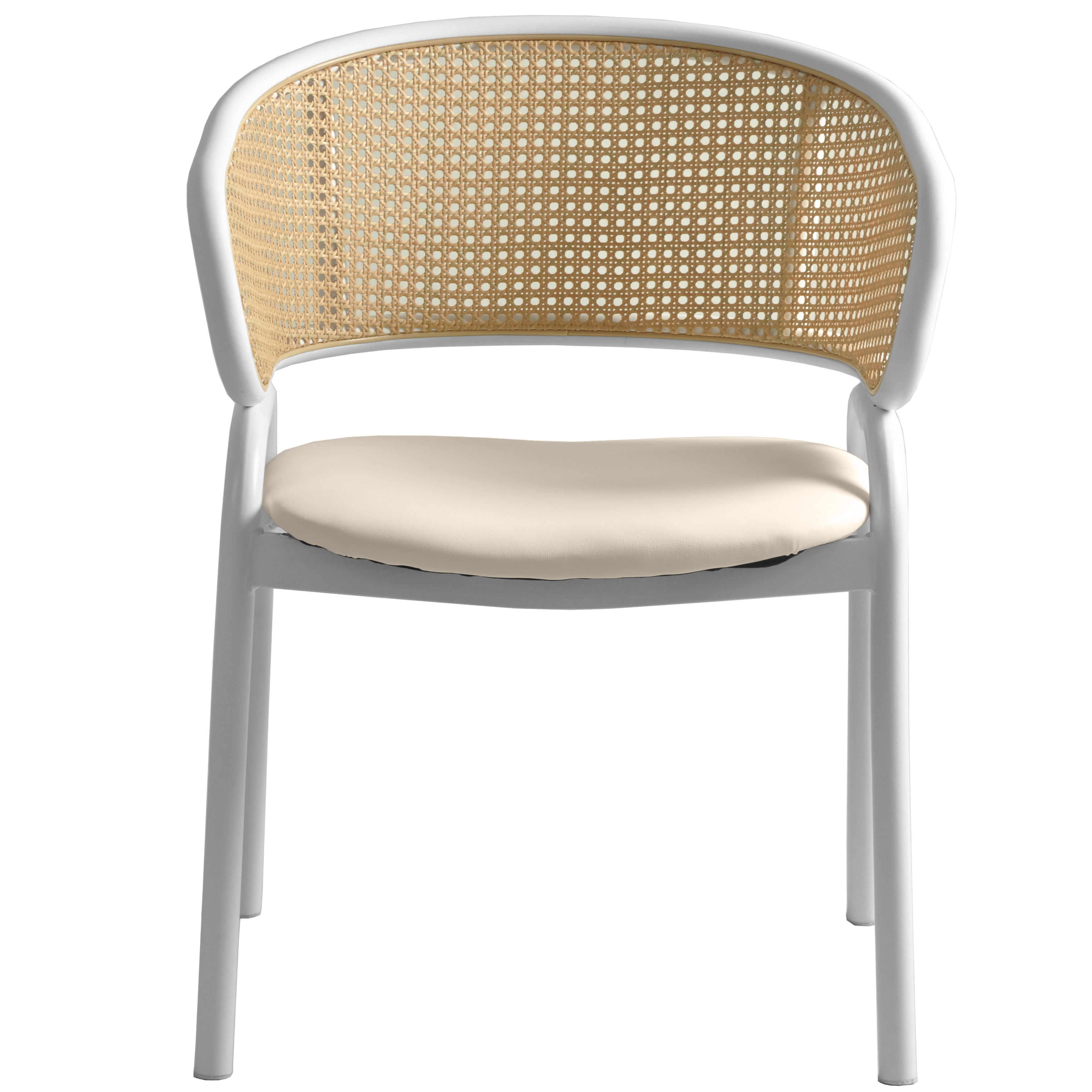 Ervilla Leather Dining Armchair in Black/White Stainless Steel Base With Wicker Back