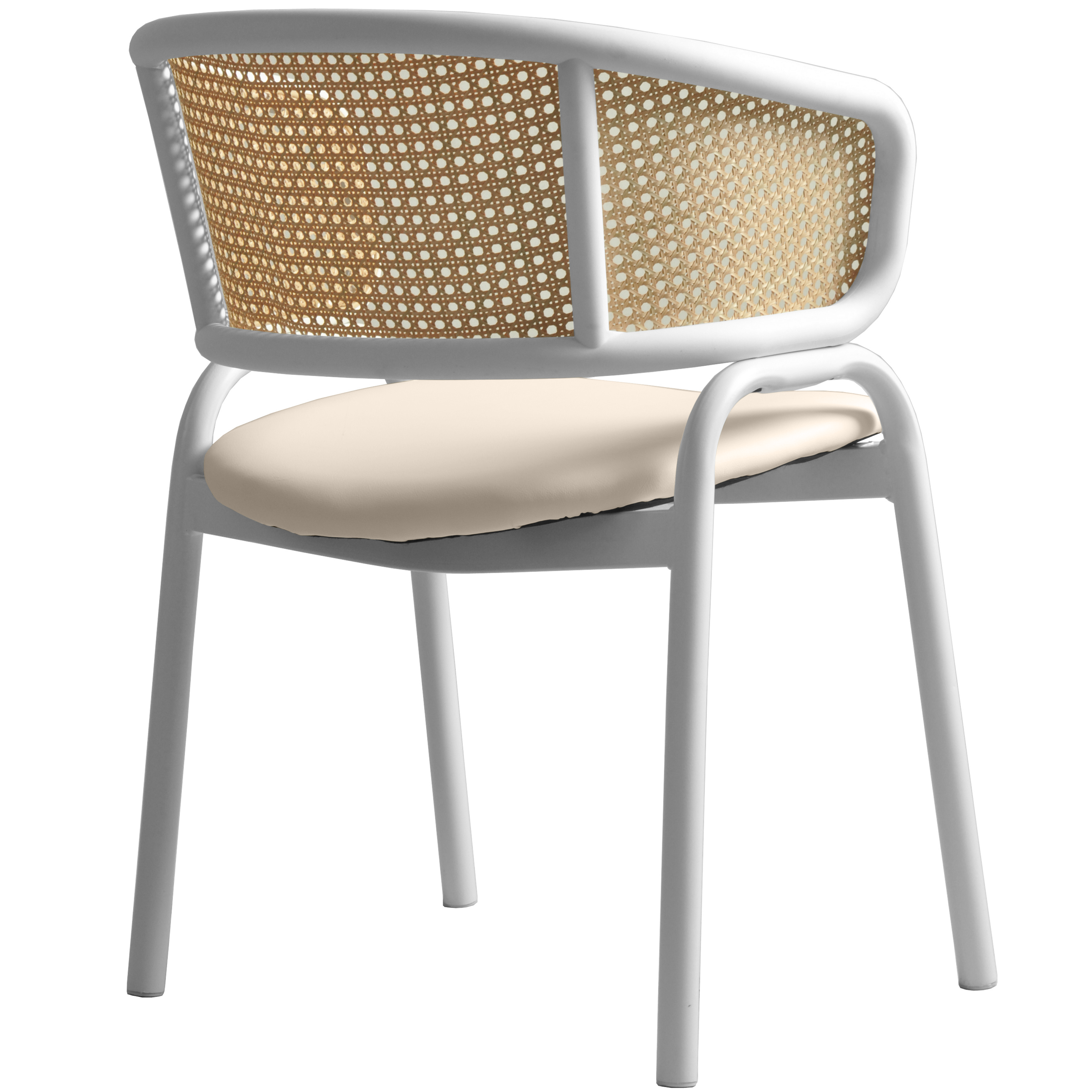 Ervilla Leather Dining Armchair in Black/White Stainless Steel Base With Wicker Back