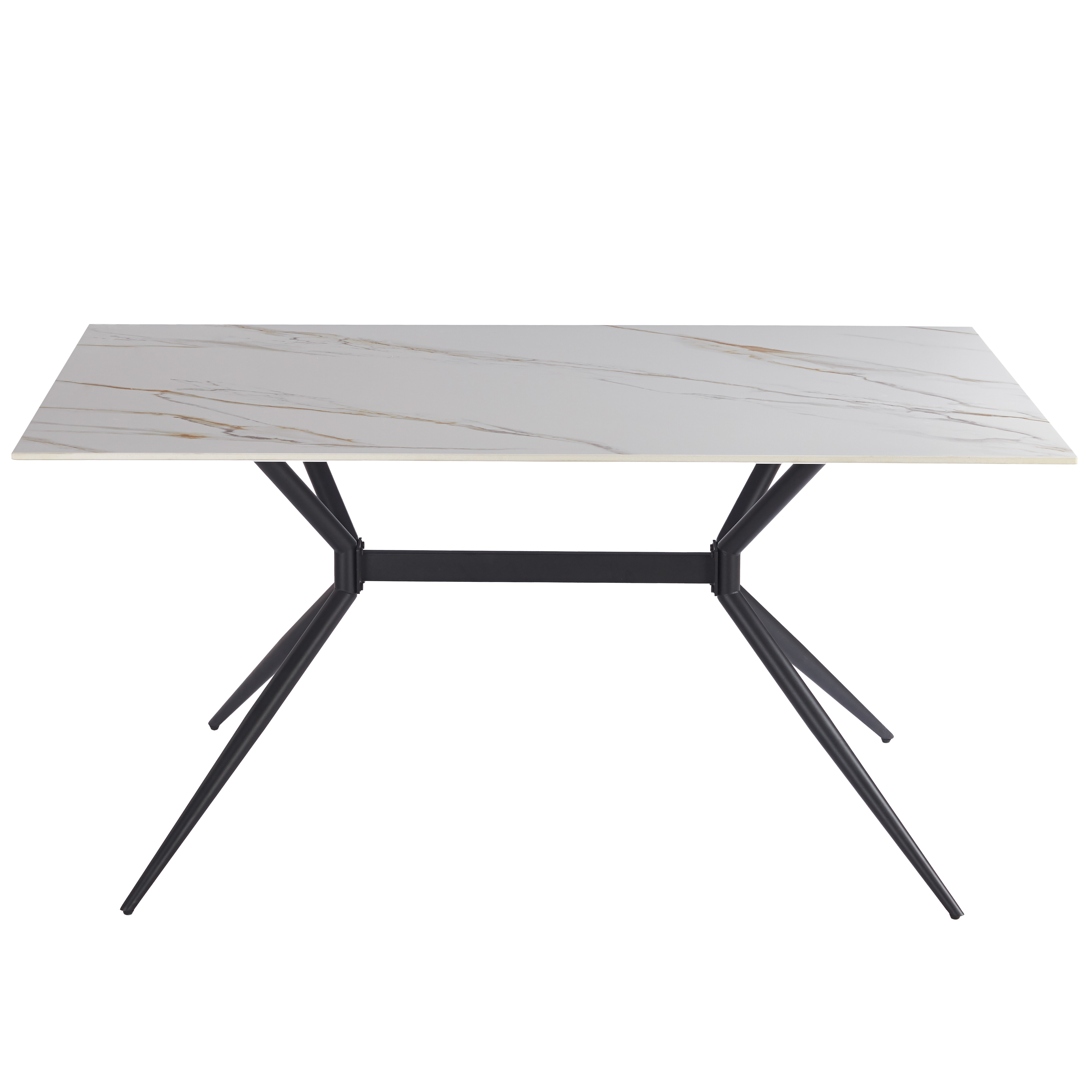 Elega Rectangular Dining Table with Sintered Stone Top and Black Powder Coated Steel Base