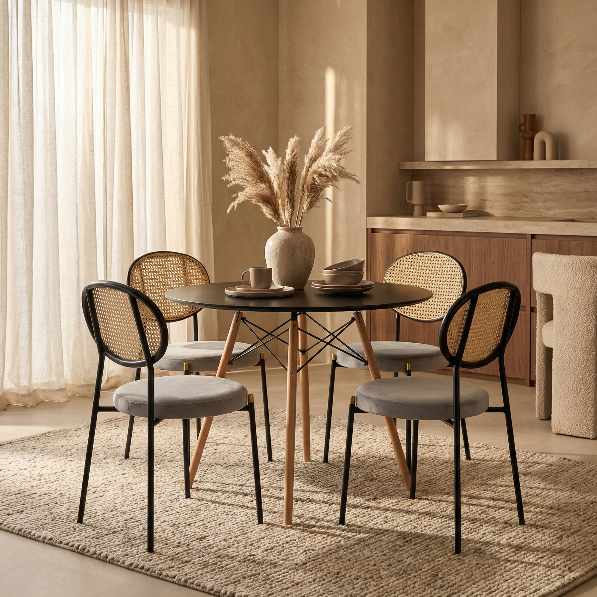 Dover 5-Piece Dining Set with MDF Top Dining Table and 4 Velvet Dining Chairs