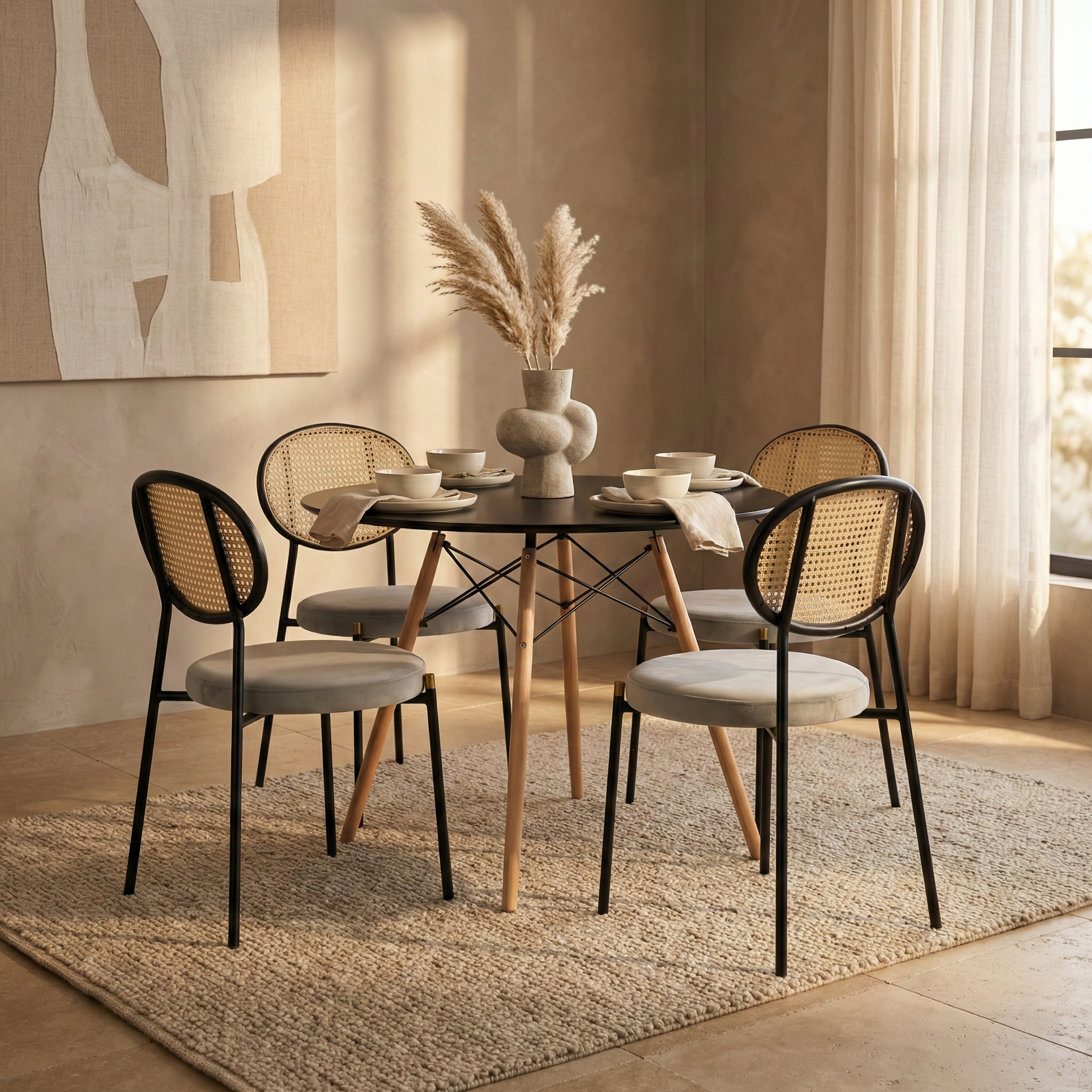 Dover 5-Piece Dining Set with MDF Top Dining Table and 4 Velvet Dining Chairs
