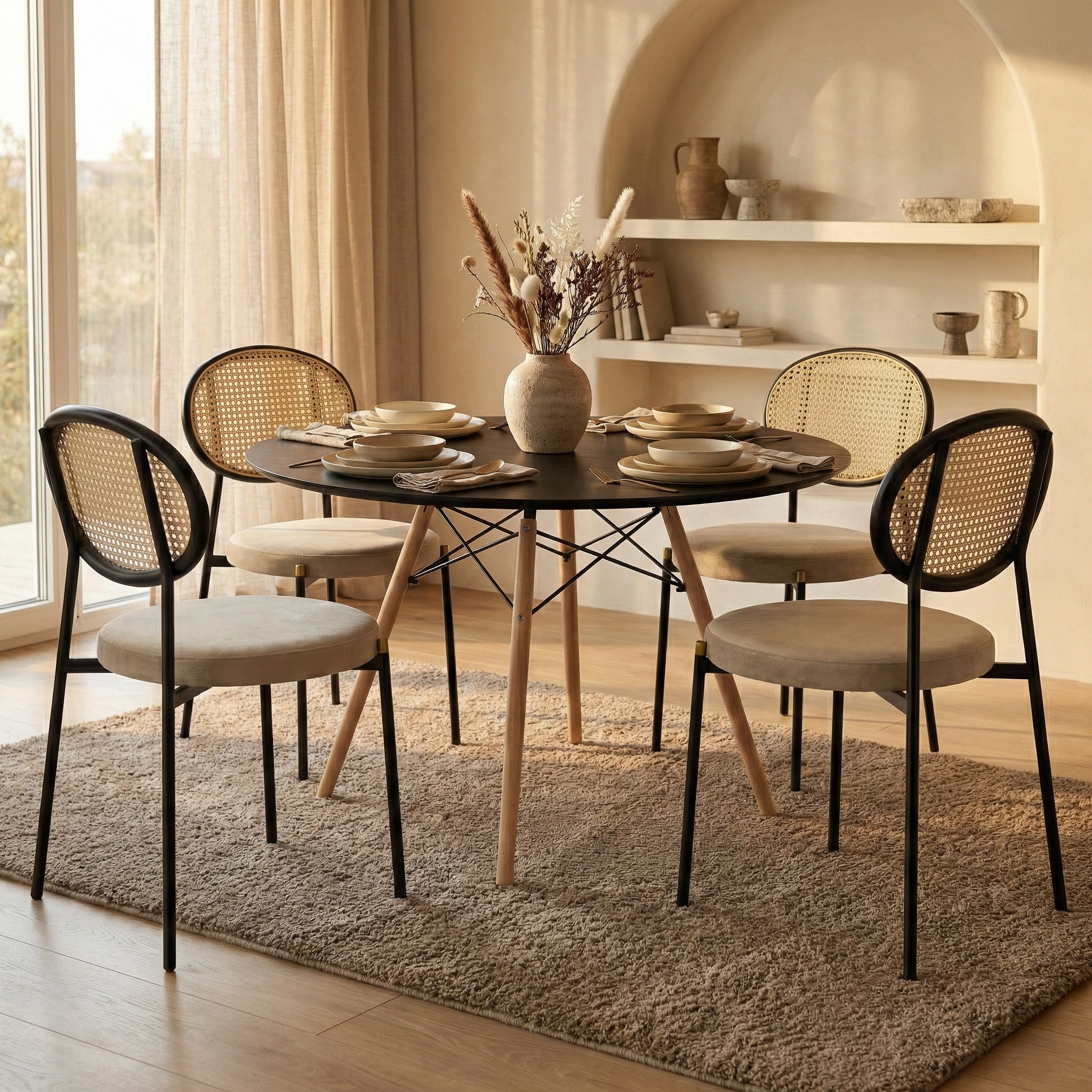 Dover 5-Piece Dining Set with MDF Top Dining Table and 4 Velvet Dining Chairs