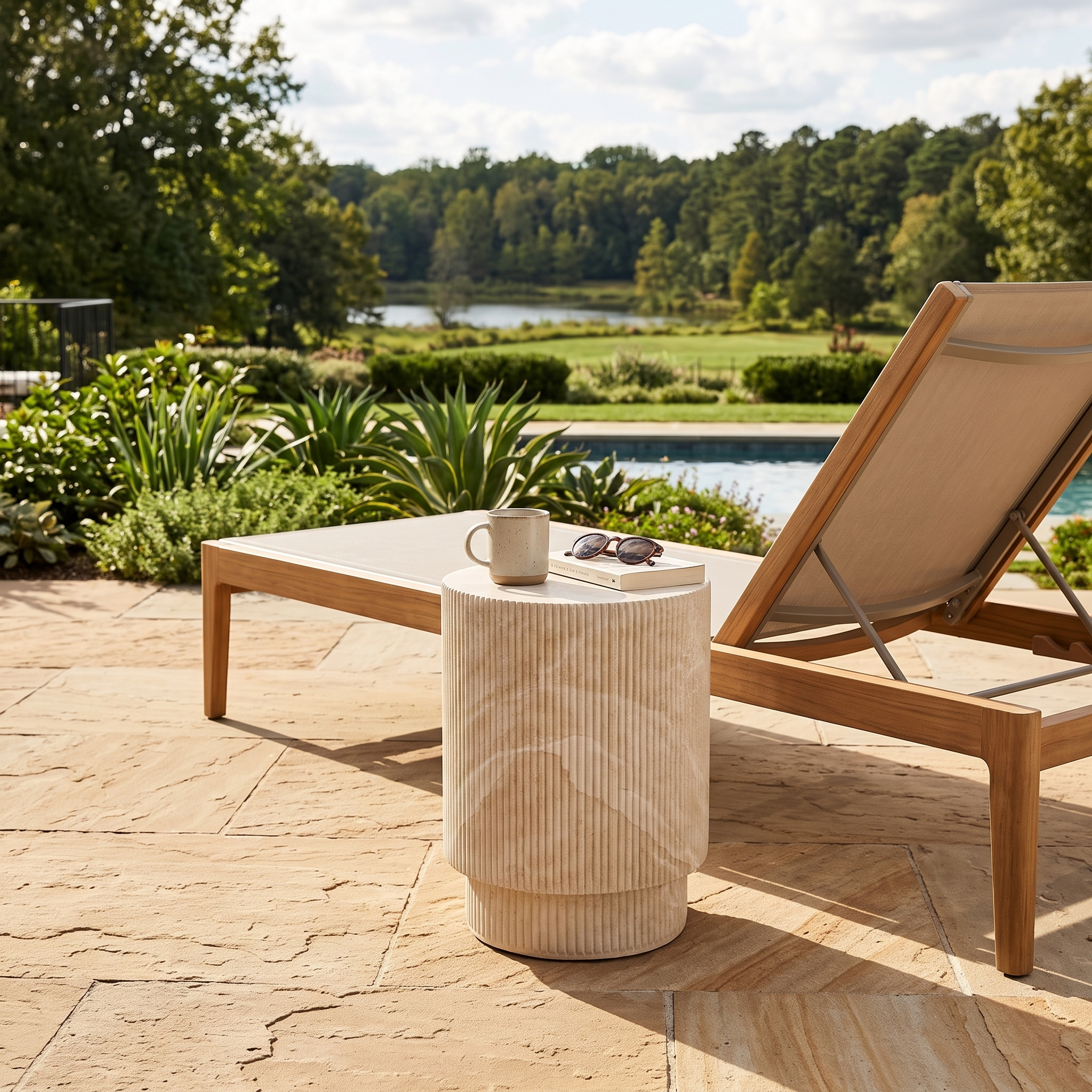Eden Series Side Table in Fiberstone Round Accent Table for Home, Living Room, Indoor, and Outdoor