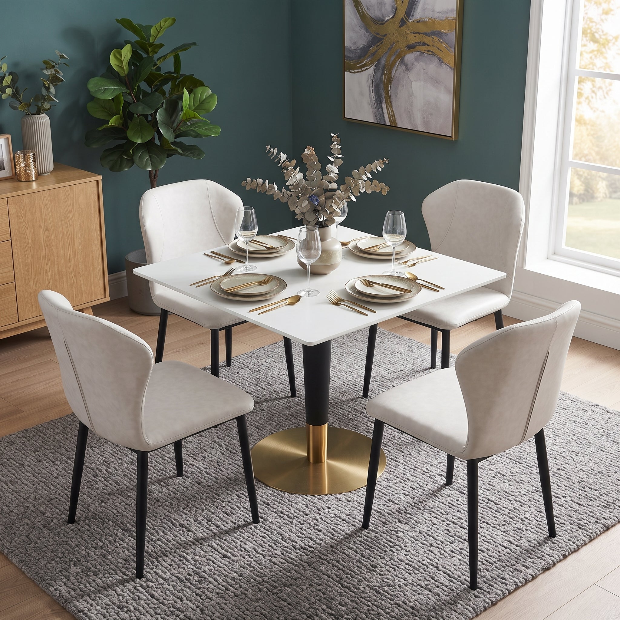 Empire 31" Square Sintered Stone Top Dining Table in Iron with Black and Gold Finish