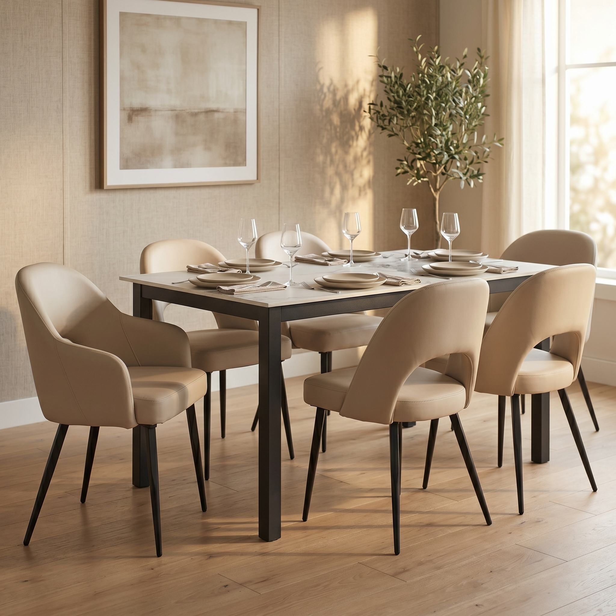 Fest Leather Dining Chairs Curved Open-Back Design with Black Steel Legs