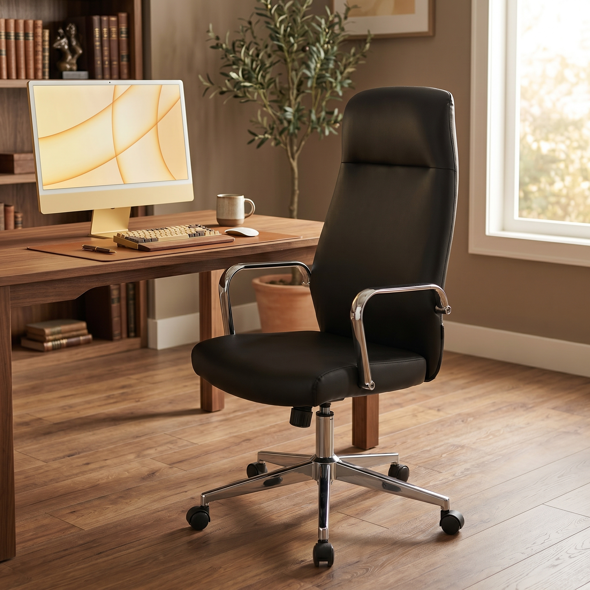 Flux Leather Office Chair Adjustable Height and Tilt with an Iron Frame