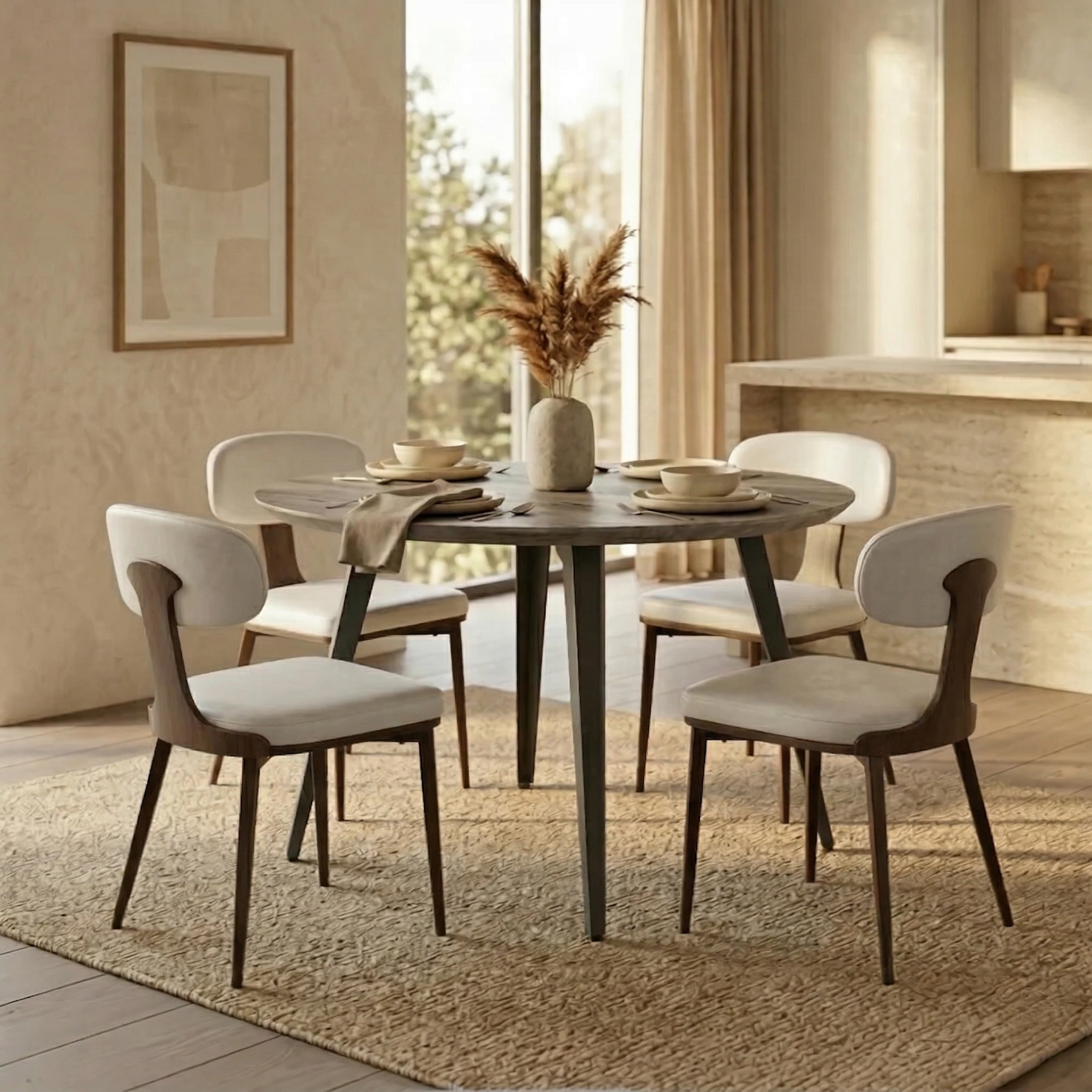 Ravenna Modern Round Wood 47" Dining Table With Metal Legs