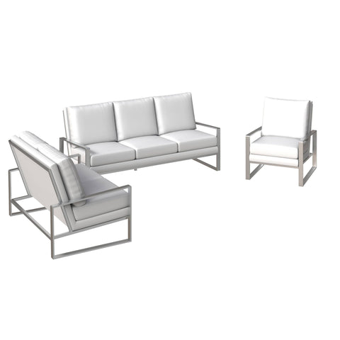 Jefferson 3-Piece Leather Sofa Set with Brushed Stainless Steel Base Accent Chair and Loveseat