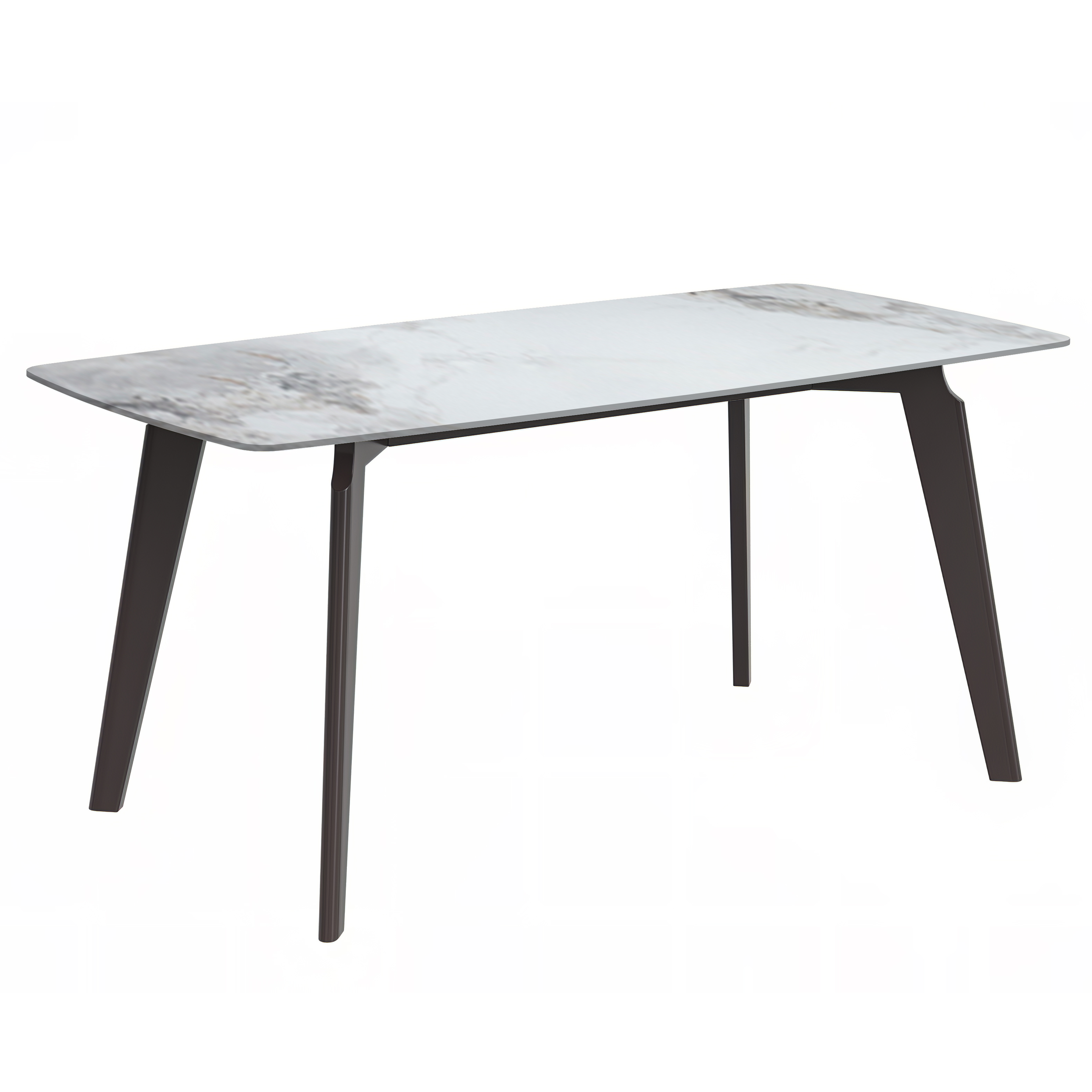 Krevor Modern Dining Table with Rectangular Stone/Glass Wide Tabletop with Black Steel Legs