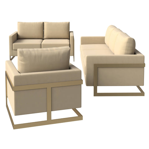 Lincoln 3-Piece Sofa Set Upholstered in Velvet Accent Chair with Gold Stainless Steel Frame