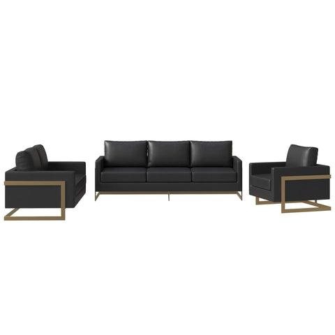 Lincoln 3-Piece Sofa Set Upholstered in Leather Accent Chair with Gold Stainless Steel Frame