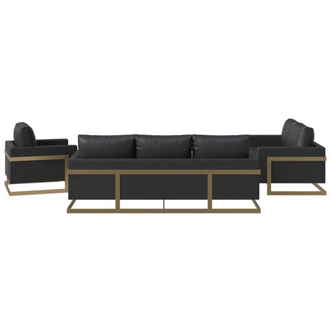 Lincoln 3-Piece Sofa Set Upholstered in Leather Accent Chair with Gold Stainless Steel Frame