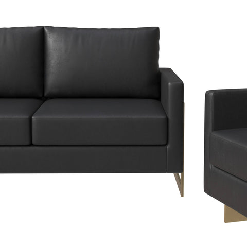 Lincoln 3-Piece Sofa Set Upholstered in Leather Accent Chair with Gold Stainless Steel Frame