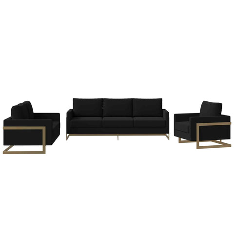 Lincoln 3-Piece Sofa Set Upholstered in Velvet Accent Chair with Gold Stainless Steel Frame