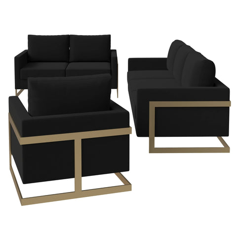 Lincoln 3-Piece Sofa Set Upholstered in Velvet Accent Chair with Gold Stainless Steel Frame