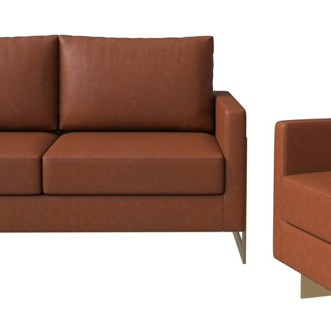 Lincoln 3-Piece Sofa Set Upholstered in Leather Accent Chair with Gold Stainless Steel Frame