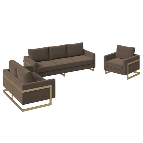 Lincoln 3-Piece Sofa Set Upholstered in Velvet Accent Chair with Gold Stainless Steel Frame