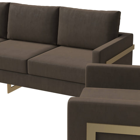 Lincoln 3-Piece Sofa Set Upholstered in Velvet Accent Chair with Gold Stainless Steel Frame