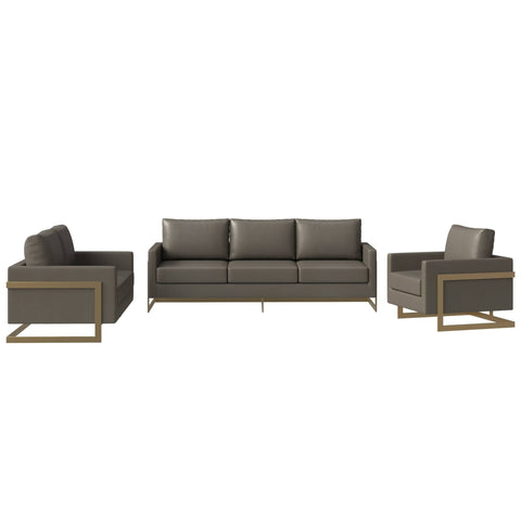 Lincoln 3-Piece Sofa Set Upholstered in Leather Accent Chair with Gold Stainless Steel Frame