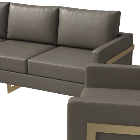 Lincoln 3-Piece Sofa Set Upholstered in Leather Accent Chair with Gold Stainless Steel Frame