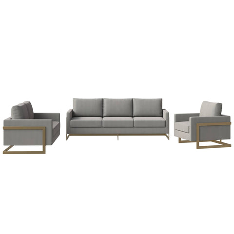 Lincoln 3-Piece Sofa Set Upholstered in Velvet Accent Chair with Gold Stainless Steel Frame