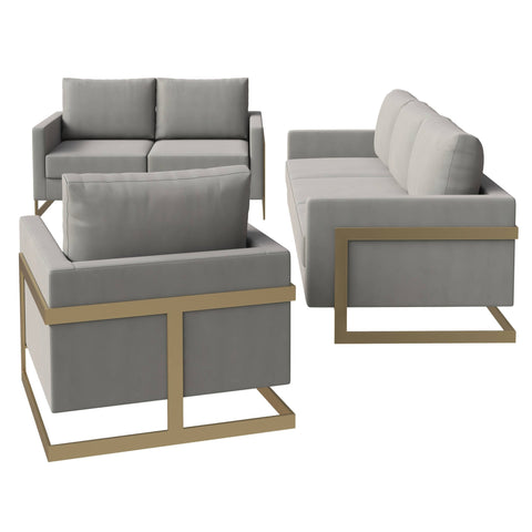 Lincoln 3-Piece Sofa Set Upholstered in Velvet Accent Chair with Gold Stainless Steel Frame