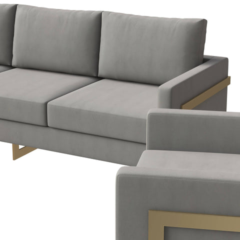 Lincoln 3-Piece Sofa Set Upholstered in Velvet Accent Chair with Gold Stainless Steel Frame