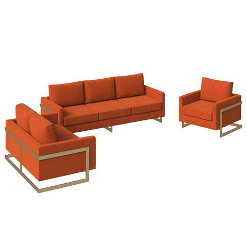 Lincoln 3-Piece Sofa Set Upholstered in Velvet Accent Chair with Gold Stainless Steel Frame