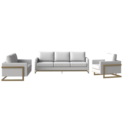 Lincoln 3-Piece Sofa Set Upholstered in Leather Accent Chair with Gold Stainless Steel Frame