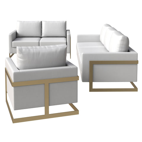 Lincoln 3-Piece Sofa Set Upholstered in Leather Accent Chair with Gold Stainless Steel Frame