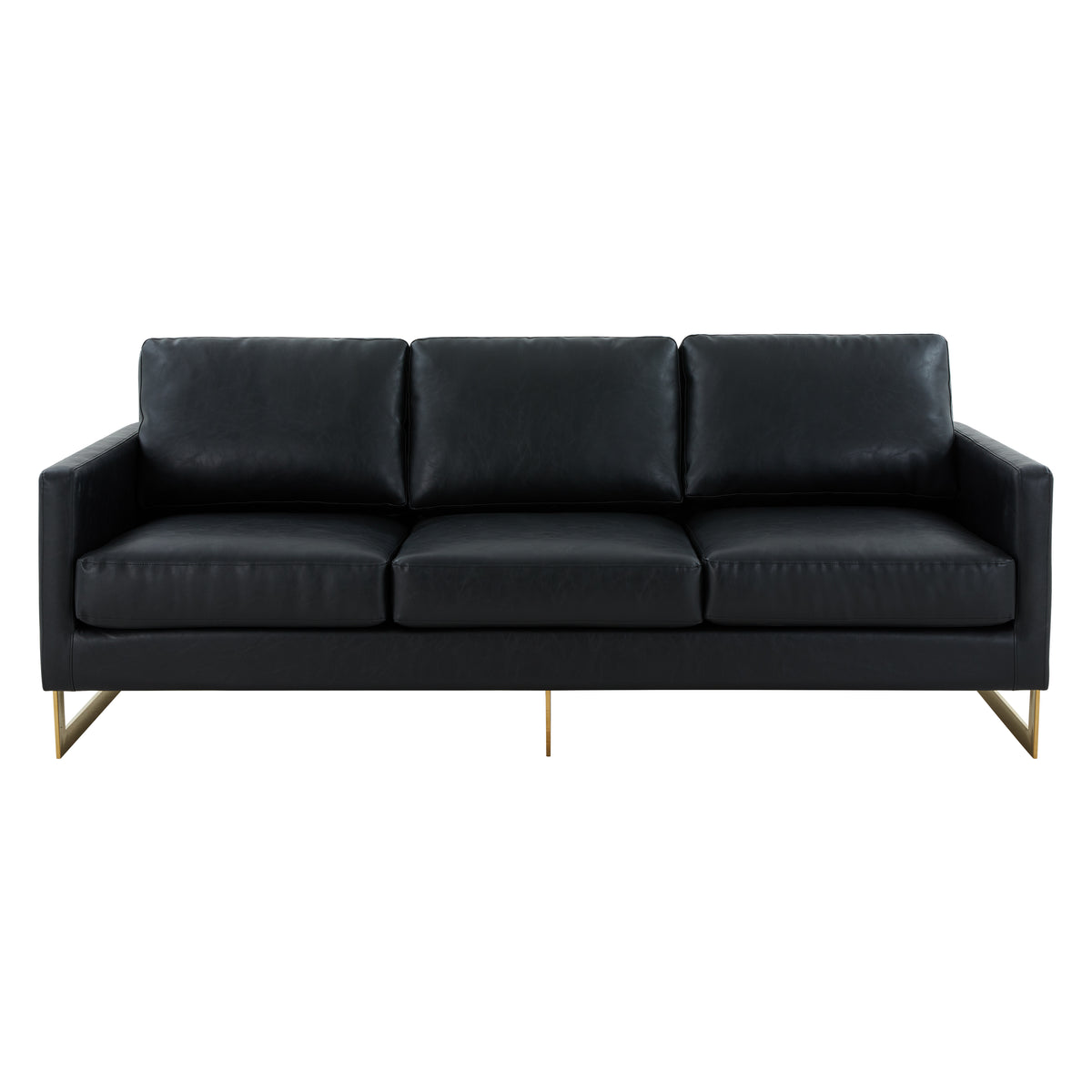 Lincoln 3-Seater Sofa Upholstered in Velvet/Leather, Leather, Gold, Black - view 3 | LeisureMod