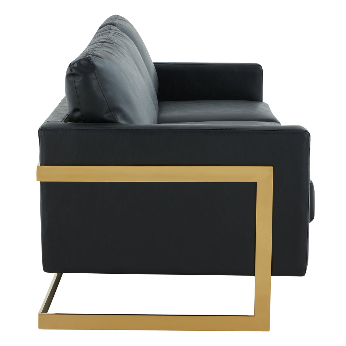 Lincoln 3-Seater Sofa Upholstered in Velvet/Leather, Leather, Gold, Black - view 5 | LeisureMod