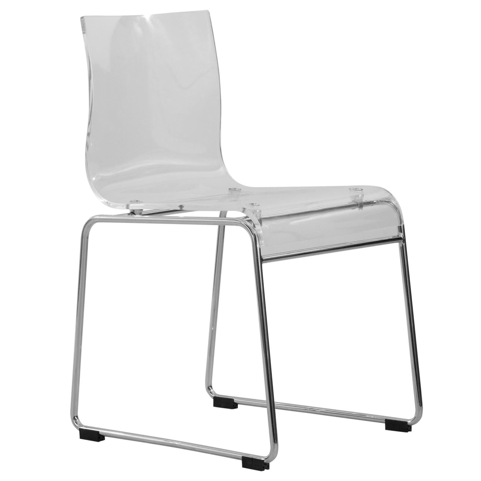 Lima Acrylic Dining Chair Stackable Design with Chrome Steel Base