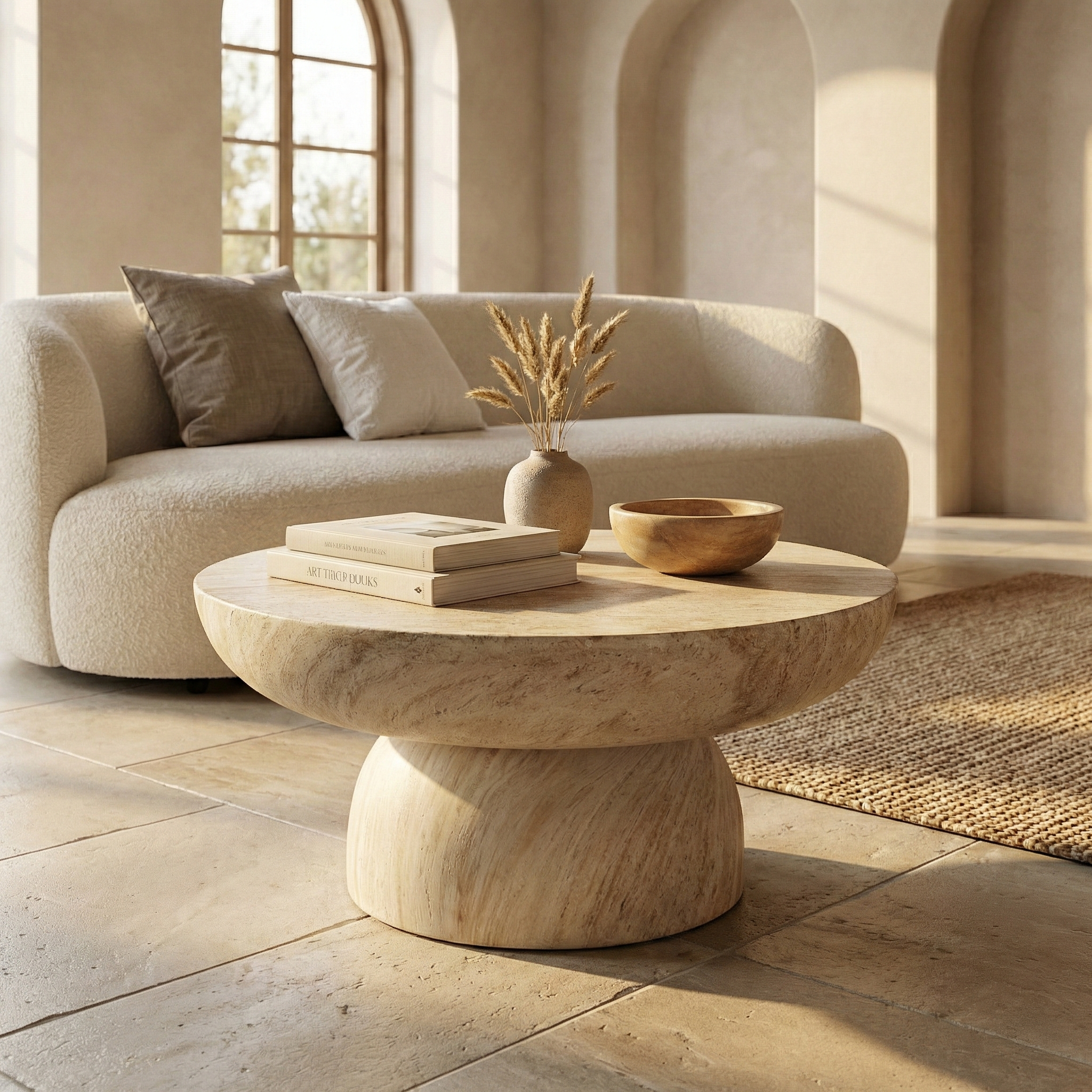 Lunexa Round Coffee Table in Fiberstone for Indoor and Outdoor use