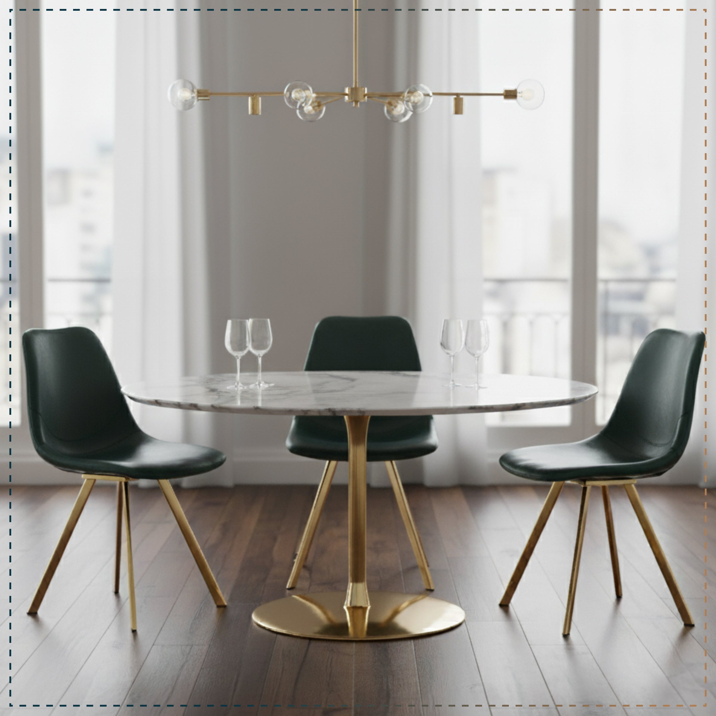 Markley Leather Dining Chair With Black/Gold Metal Legs