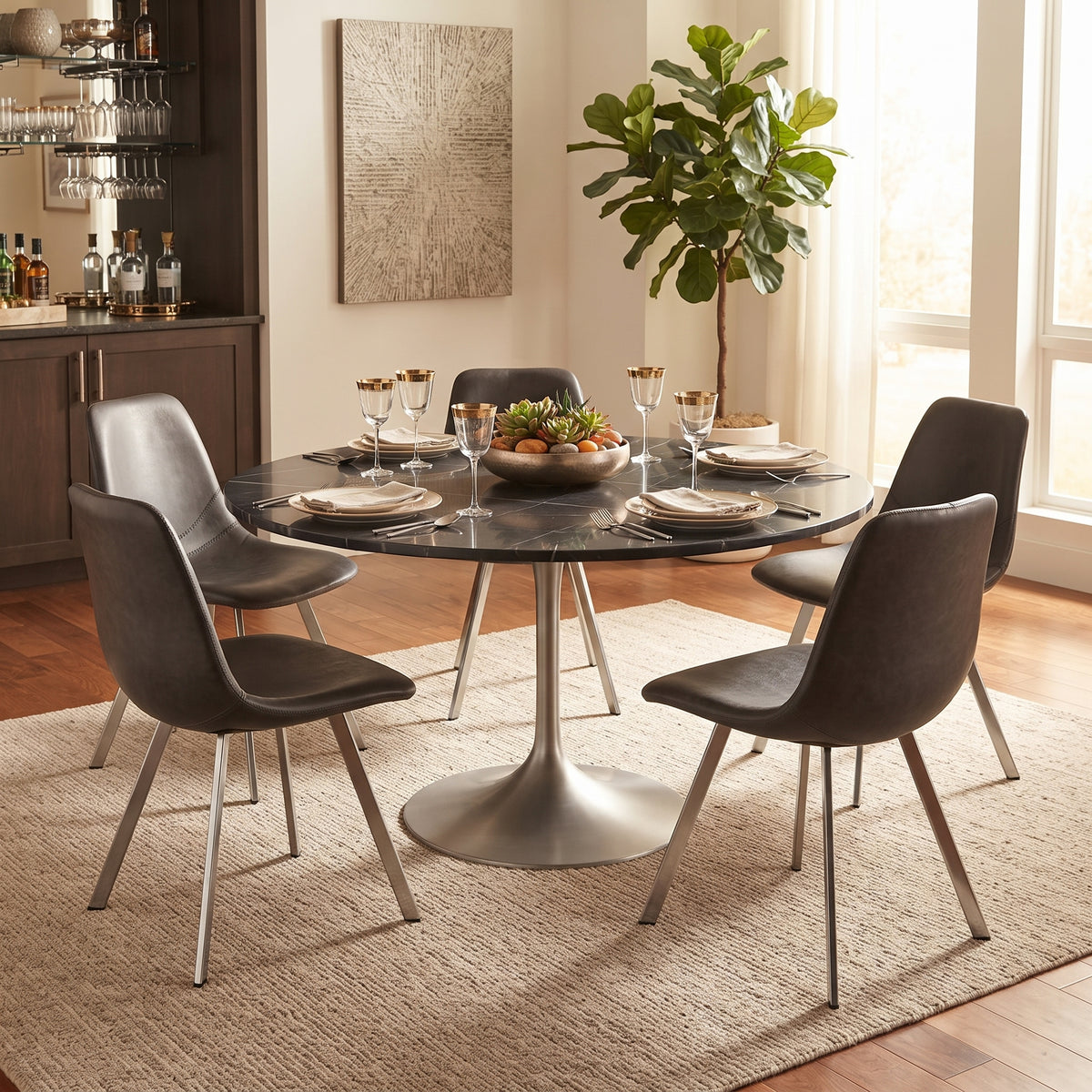 Markley Leather Dining Chair With Steel Legs