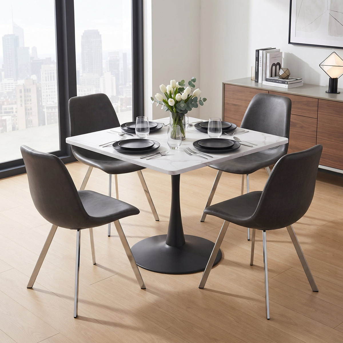 Markley Leather Dining Chair With Steel Legs