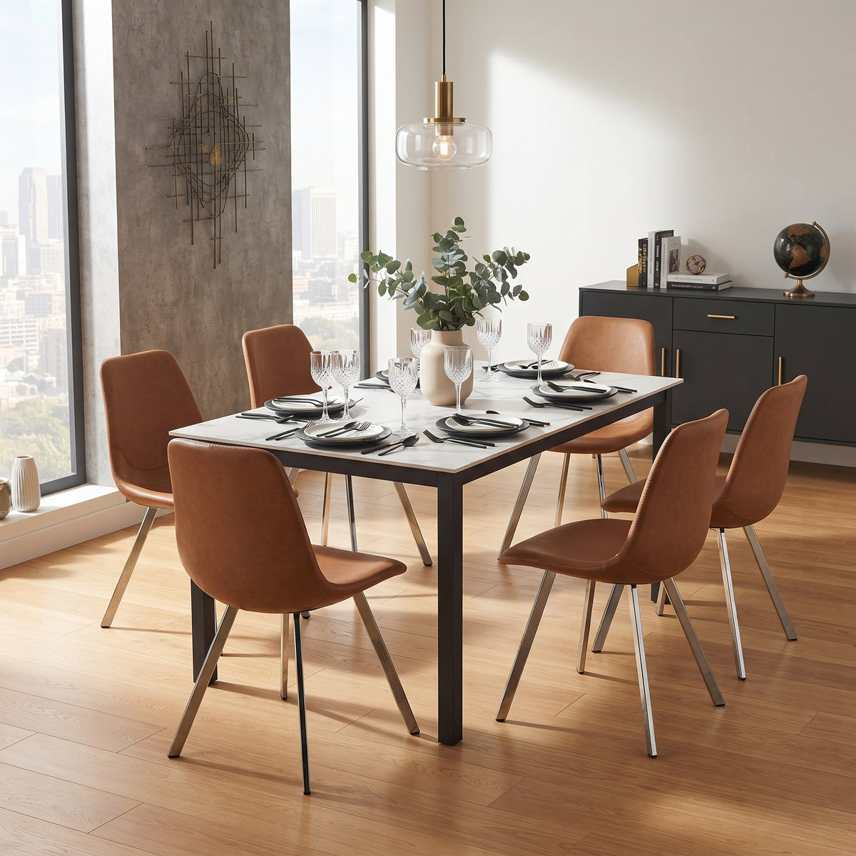 Markley Leather Dining Chair With Steel Legs