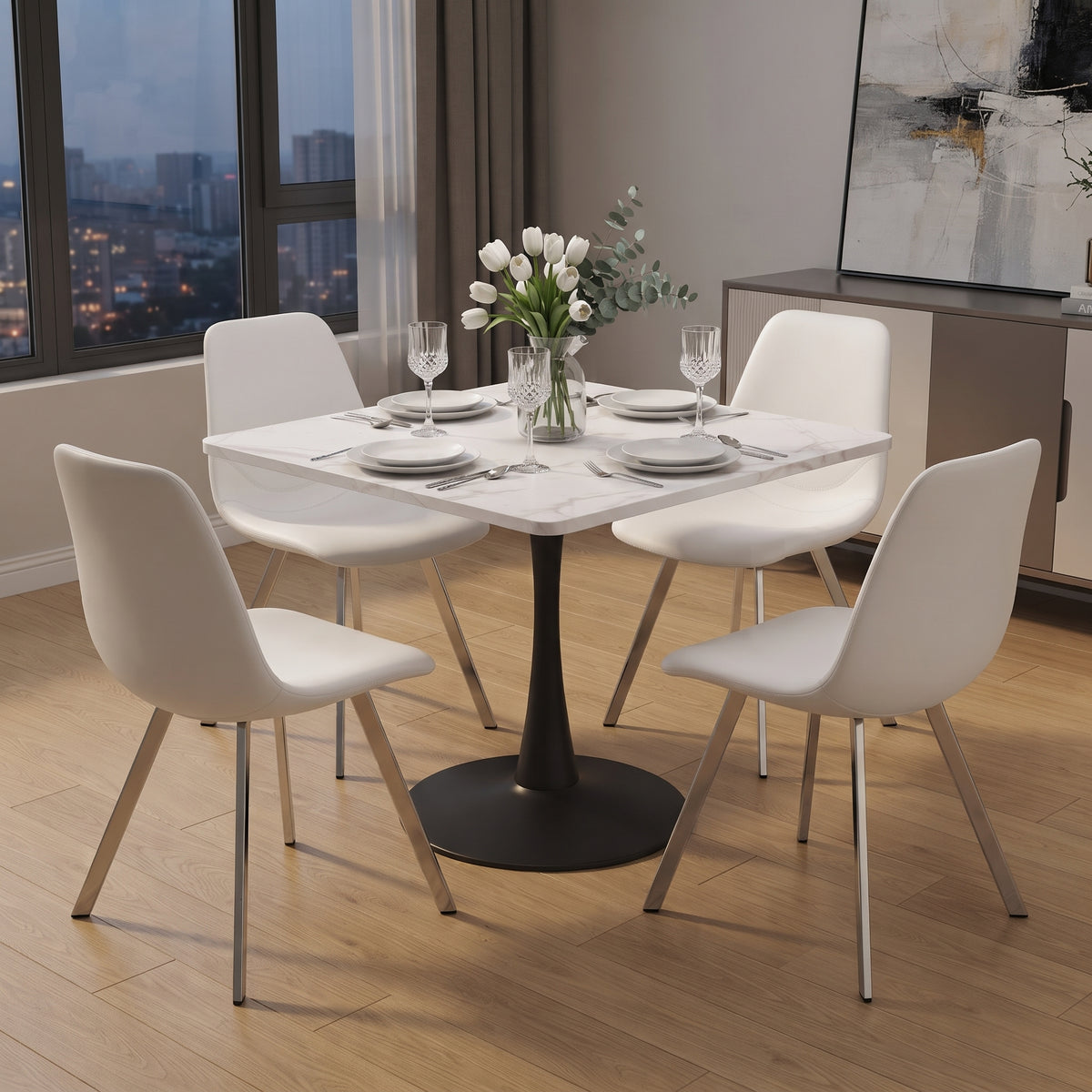 Markley Leather Dining Chair With Steel Legs