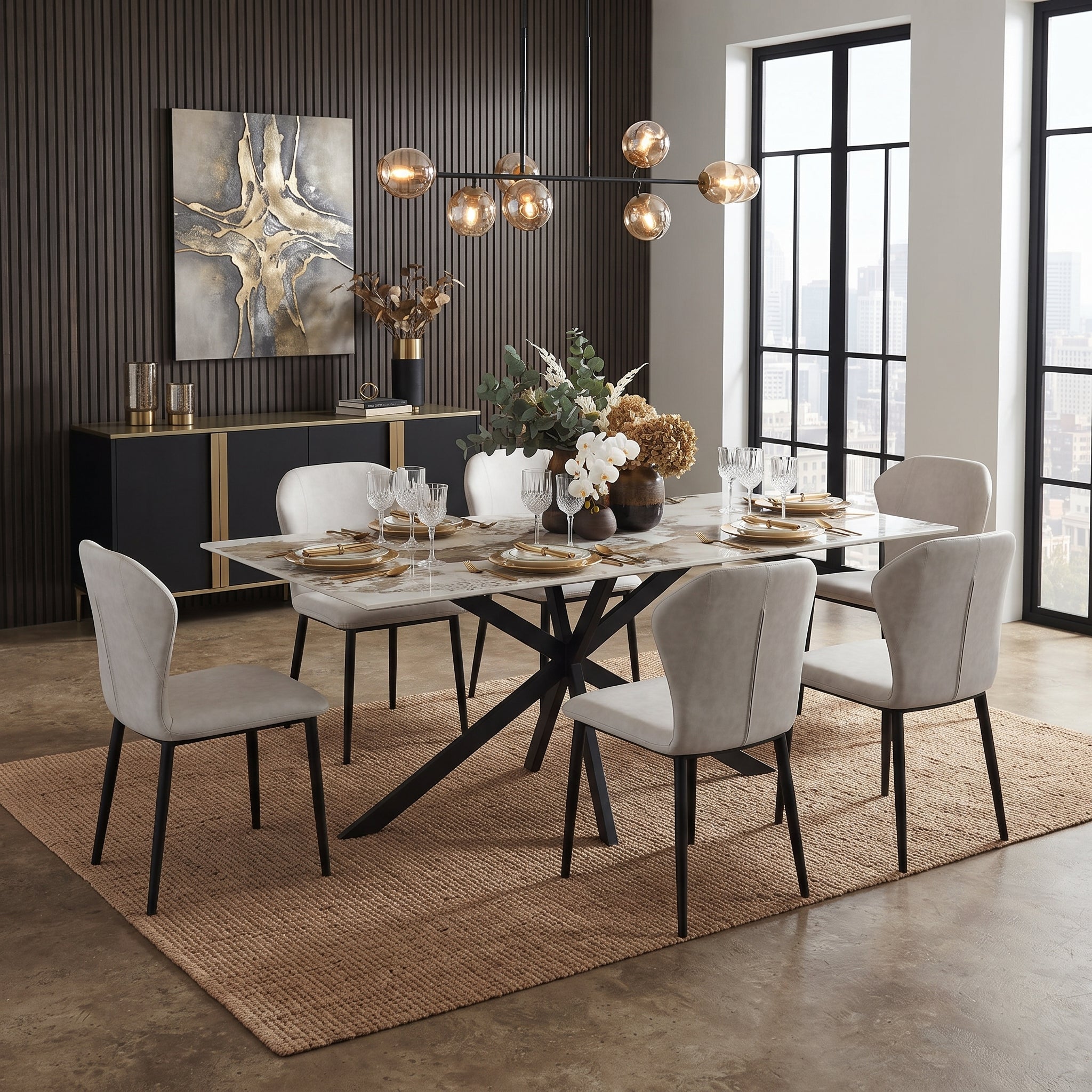 Mosaic Leather Dining Chair Curved Back Design with Steel Legs