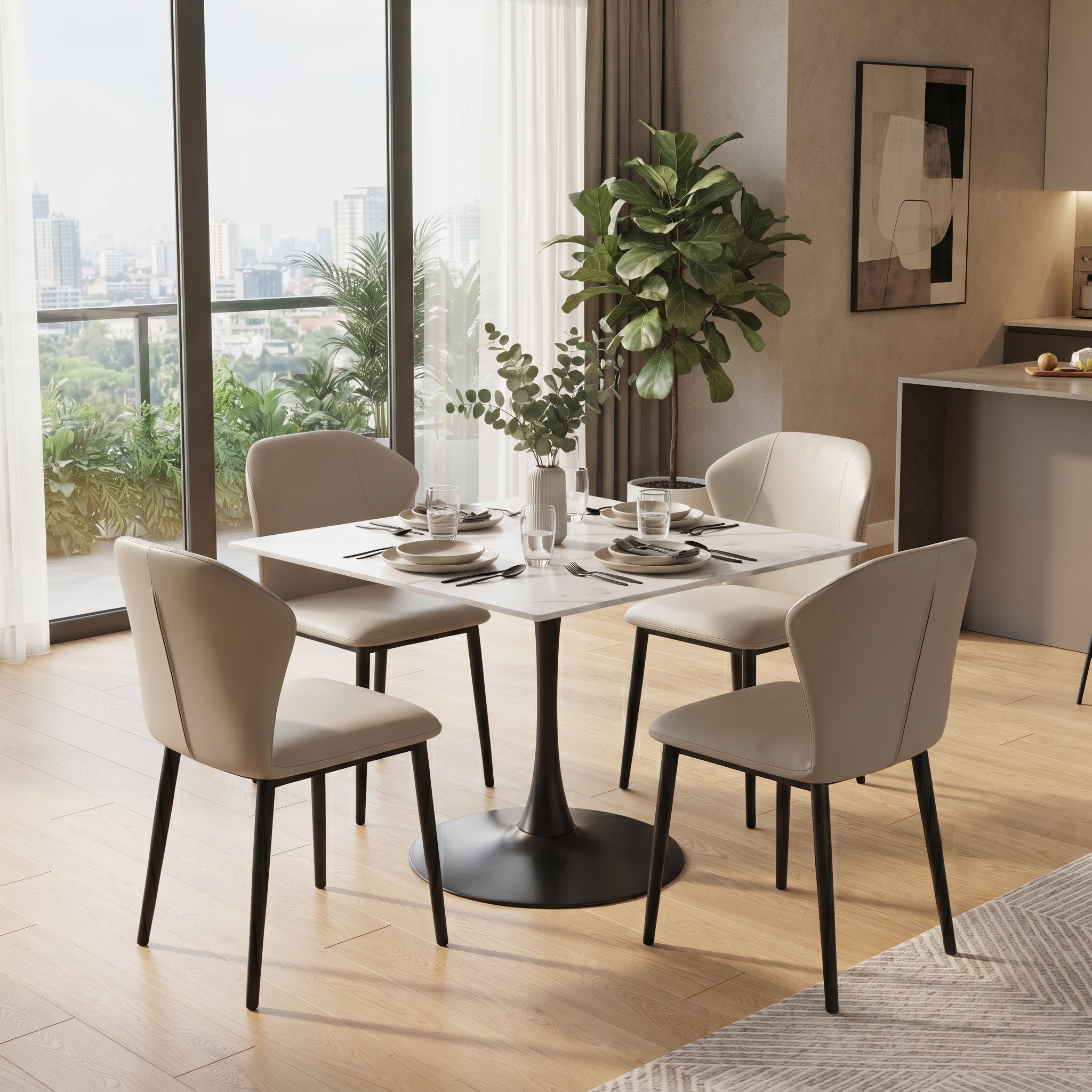 Mosaic Leather Dining Chair Curved Back Design with Steel Legs