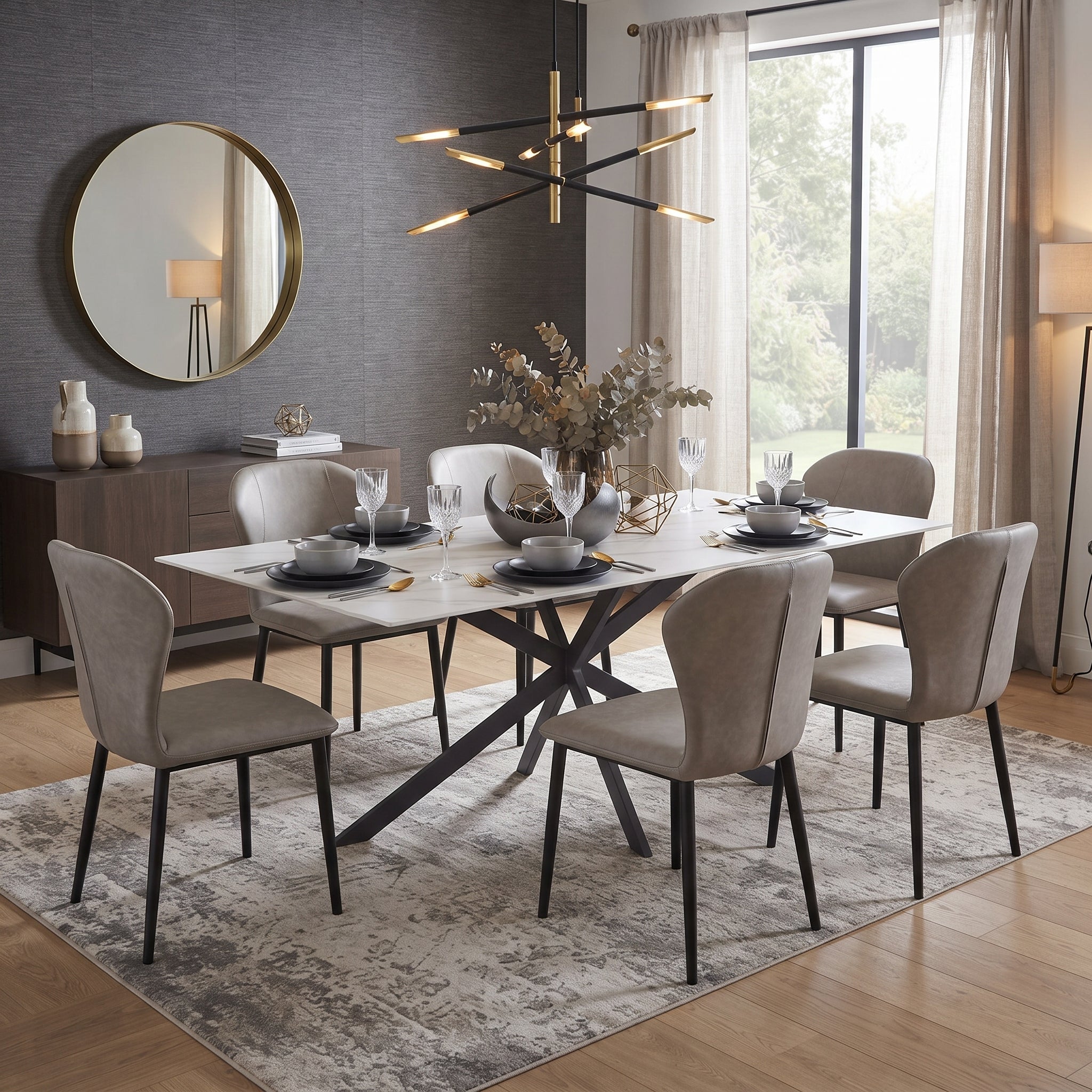 Mosaic Leather Dining Chair Curved Back Design with Steel Legs