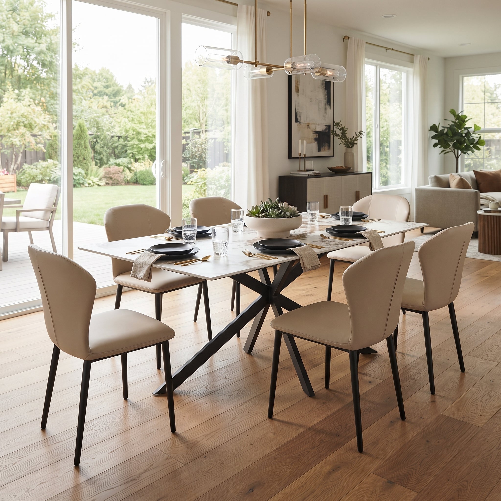 Mosaic Leather Dining Chair Curved Back Design with Steel Legs