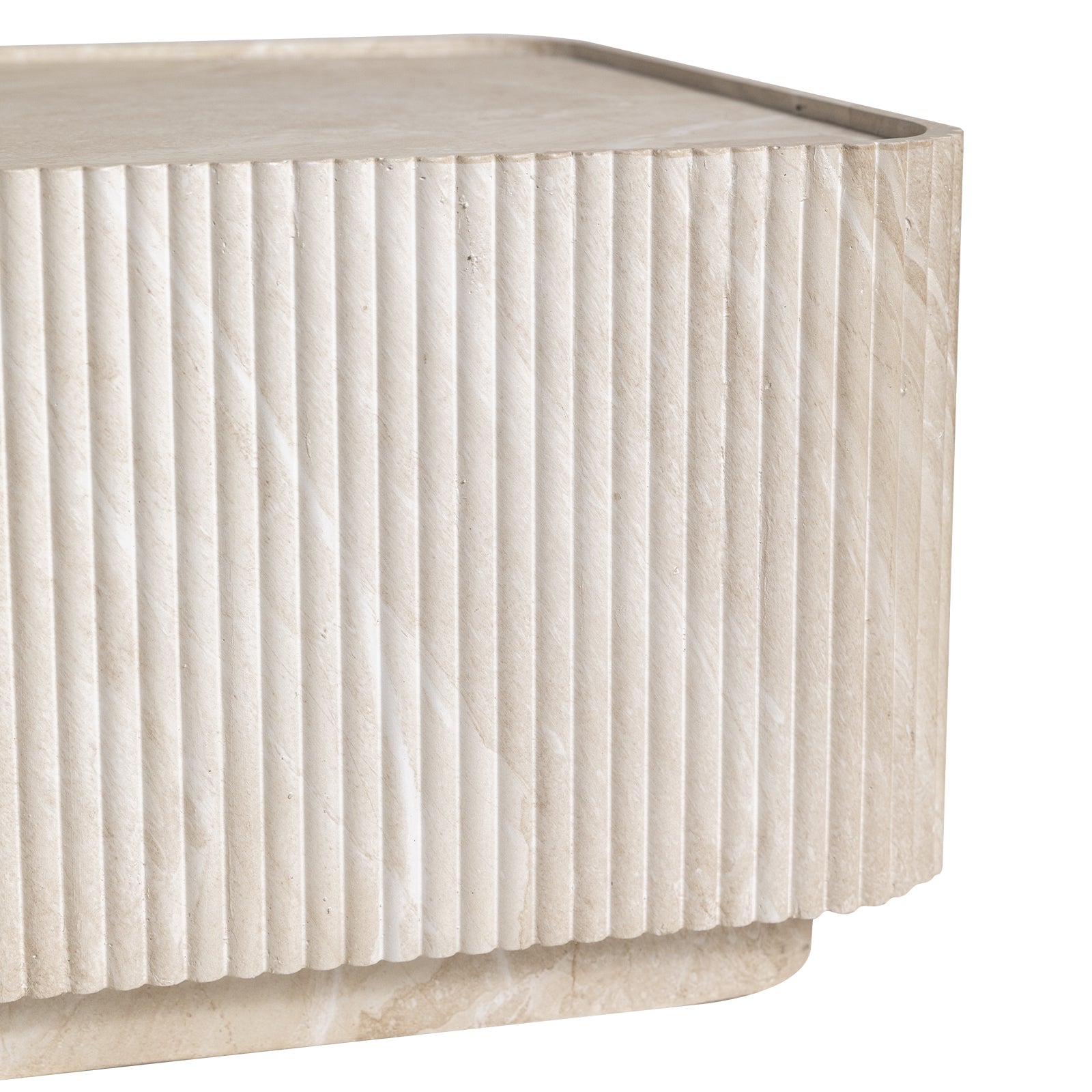 Malta Coffee Table in Fiberstone Fluted Pedestal Design for Indoor and Outdoor