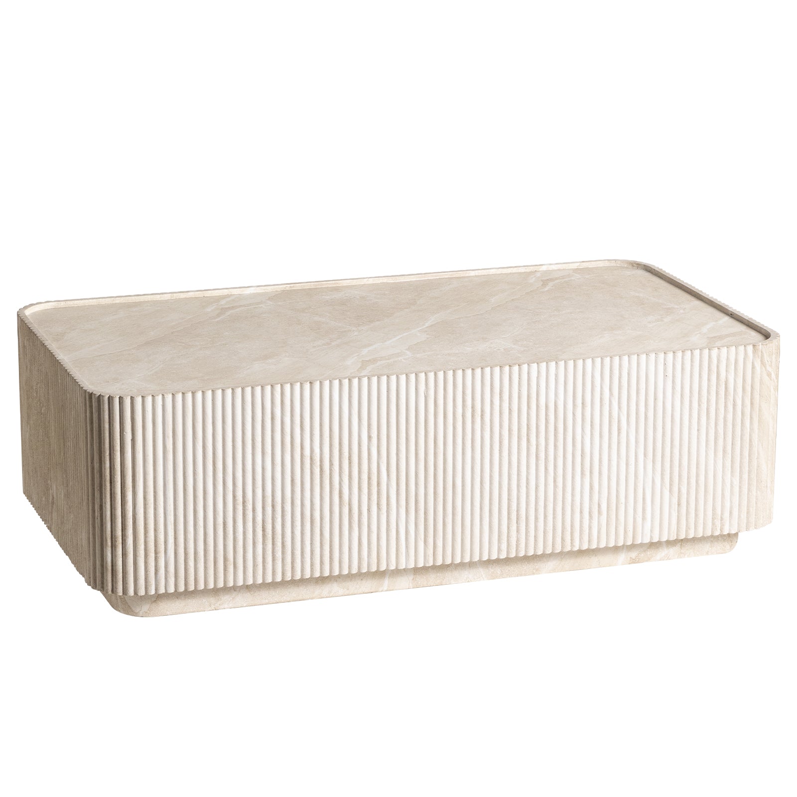 Malta Coffee Table in Fiberstone Fluted Pedestal Design for Indoor and Outdoor
